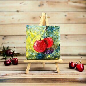 Cherries handpainted ceramic tile